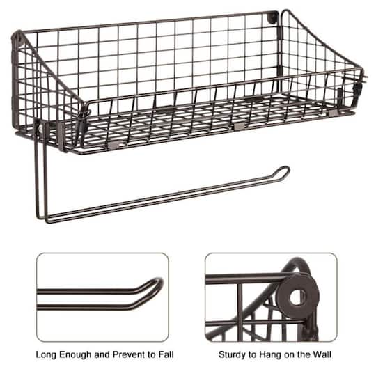 NEX™ 16" Wall Mounted Wire Basket Shelf & Paper Roll Holder